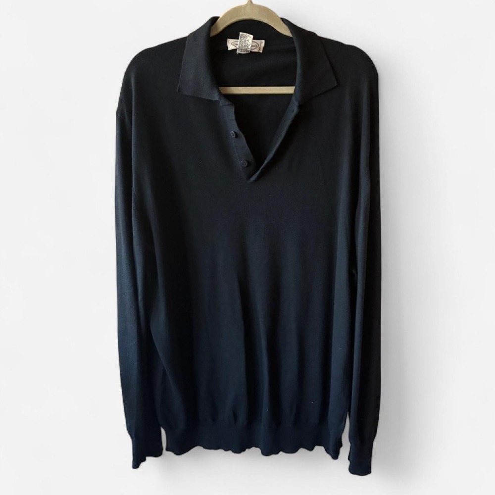 Pronto Uomo black long sleeve quarter-button polo shirt Size XXL Italian Made